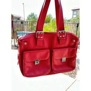 COPY - BUDD LEATHER "Ashley Rose" Red Leather Double Pocket Tote